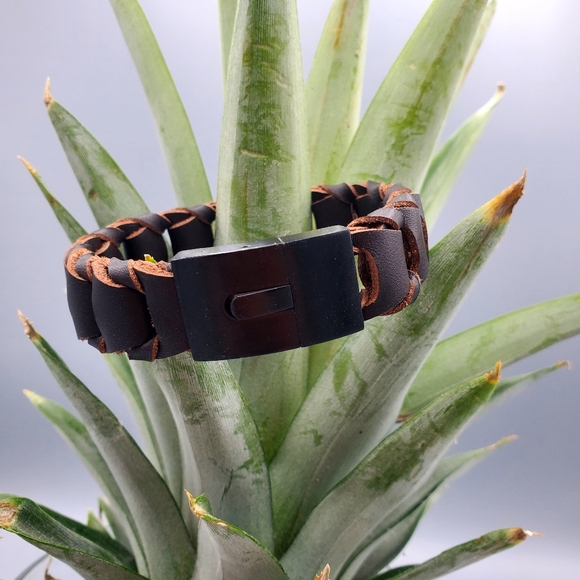 Inox 316 L Dark Brown Leather Mens Bracelet Metal Buckle - Picture 5 of 10